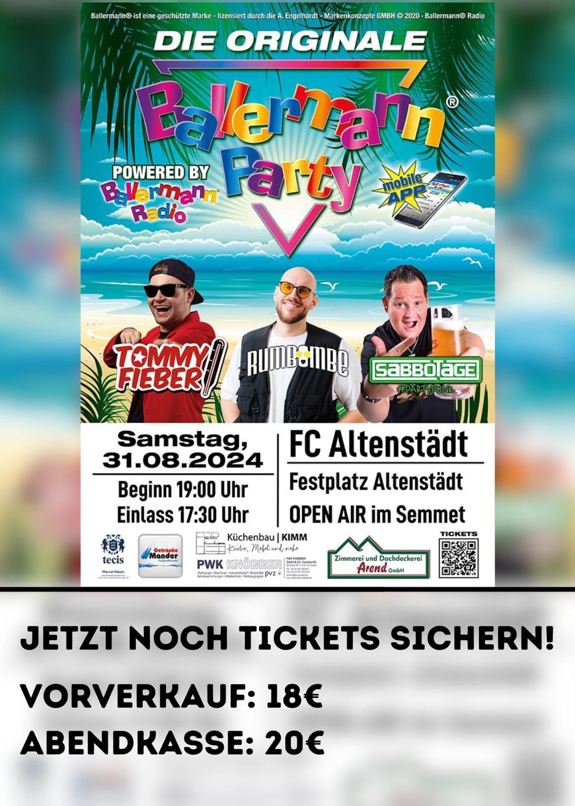 Mallorca-Feeling & Partyhits Nonstop: Die Ballermann Party am 31.08 in Altenstädt